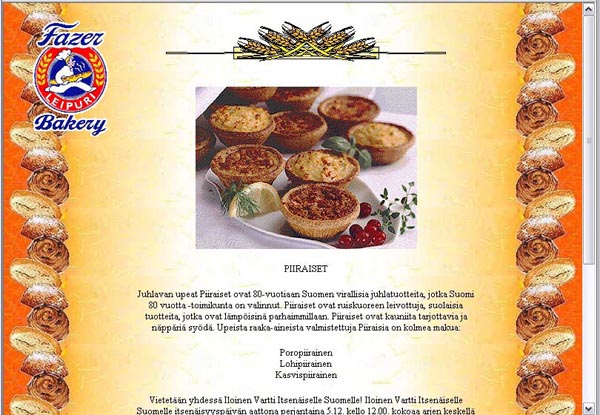 Fazer-leipomon verkkosivu vuodelta 1996